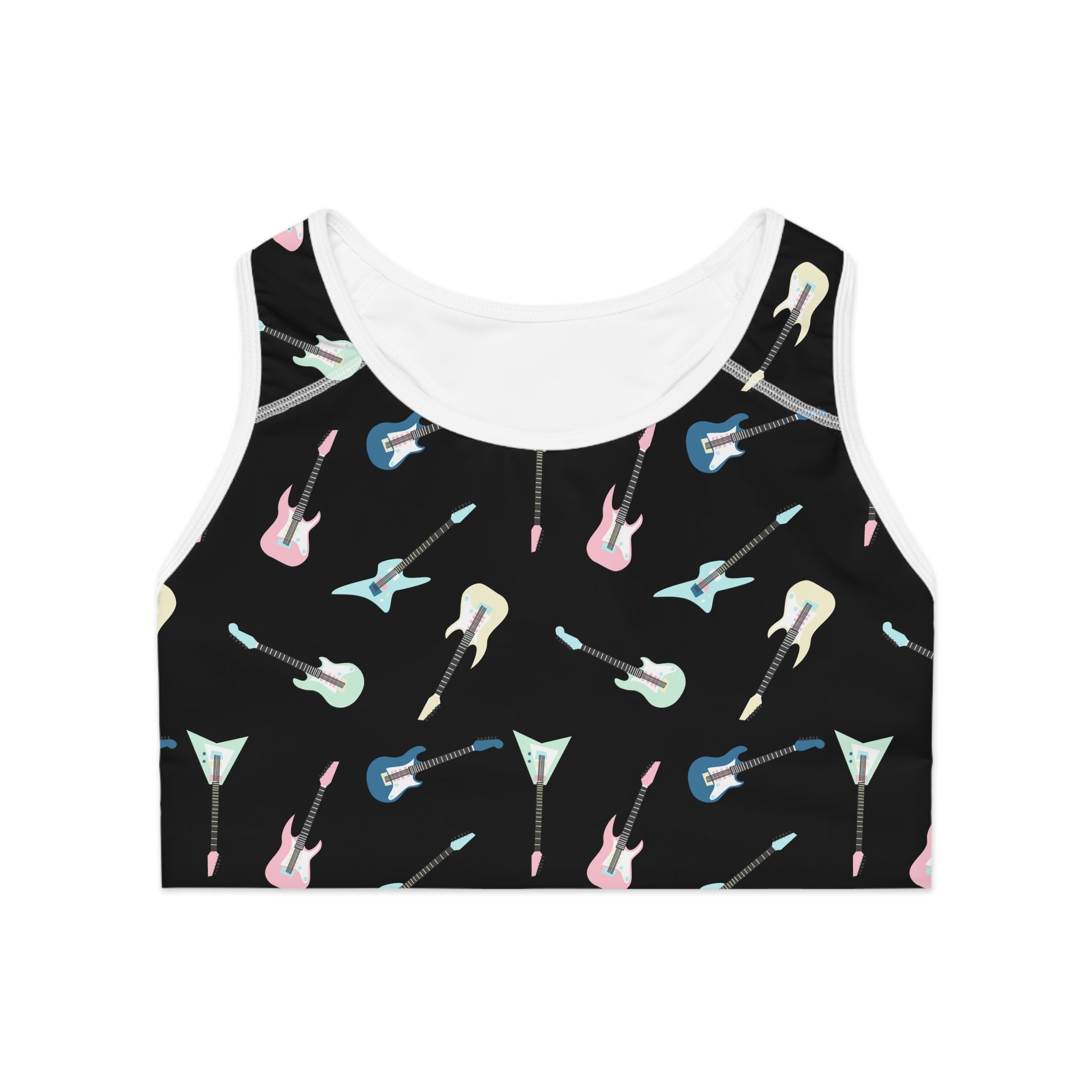 Colorful Musical Guitar Print Sports Bra